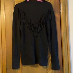 Cashmere mock neck sweater with mitered fringe
